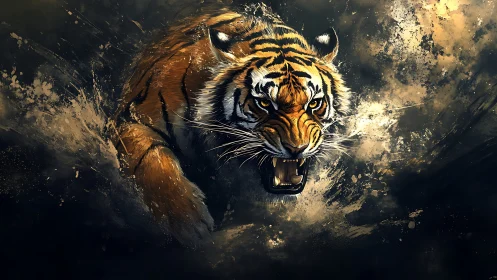 Digital rendering shows a frontal view of a tiger in motion