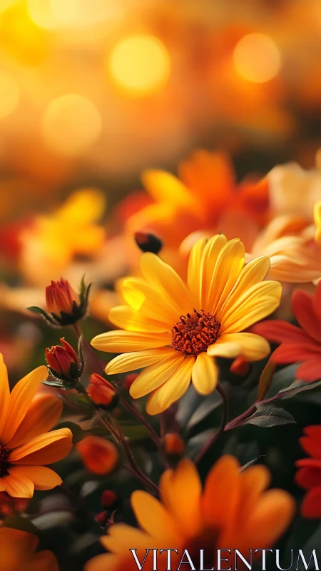 Yellow and orange daisy flowers with selective focus technique.