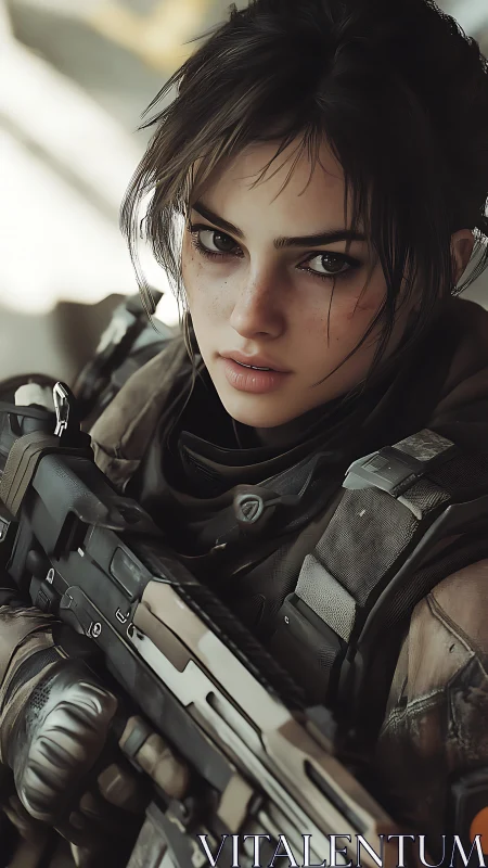 Steady gaze of a determined soldier invites quiet respect