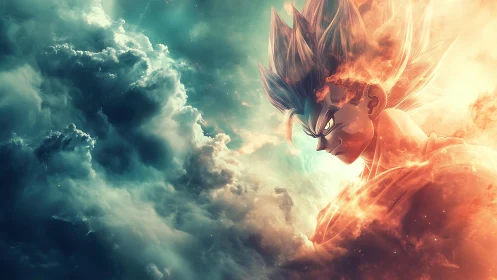 Stormfed warrior ignites the sky with burning cosmic will