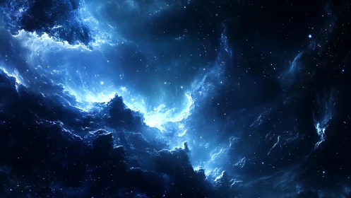 Stellar nebula storm glows through deep cosmic void.