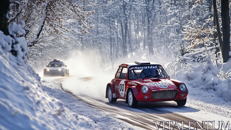 Vintage Rally Porsche 911 Winter Race in Snow-Covered Alpine Forest Setting