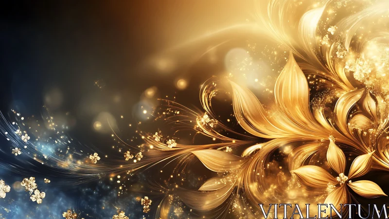 Golden abstract floral energy swirling across dark space.