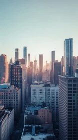 High-rise city district in early morning vertical view.