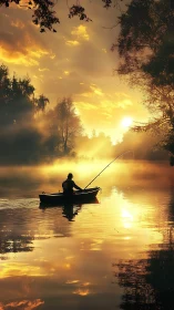 Sunrise paints a lone fisherman into molten-gold silence