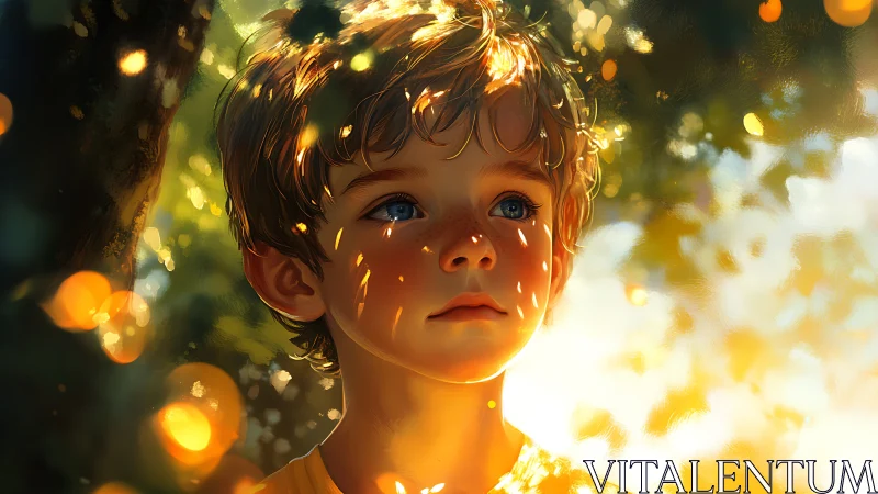 Backlit child portrait with dappled bokeh and warm rim lighting