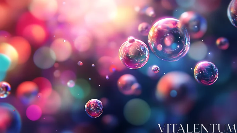 Iridescent soap bubbles over dreamy bokeh lights.
