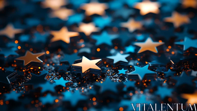 3D metallic starfield composition with shallow depth of field.