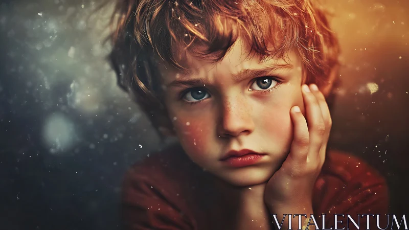 Young Child Portrait with Warm Chiaroscuro Lighting and Ethereal Bokeh Effects