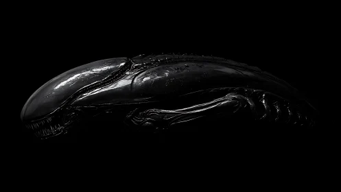 Xenomorphic biomechanical head profile in low key lighting