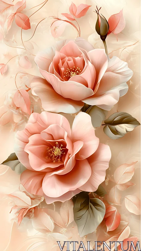 Peachy Petaled Dreams Where Coral Roses Waltz Across Cream