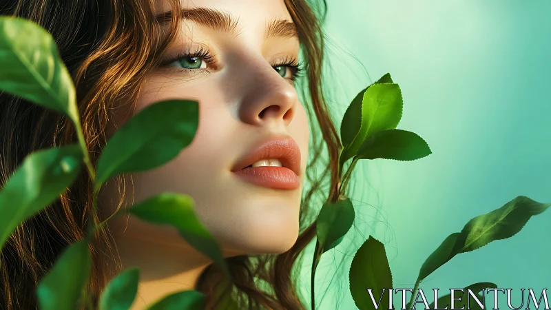 Emerald gaze in leaflit glow, a tranquil portrait of nature.