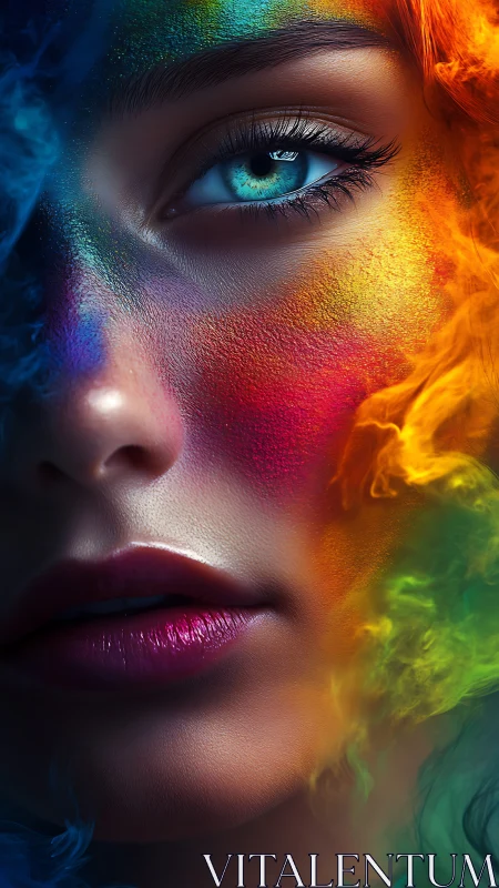 Vivid colored smoke wraps a contemplative woman’s portrait