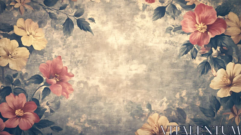 Vintage floral border frames textured pastel background softly