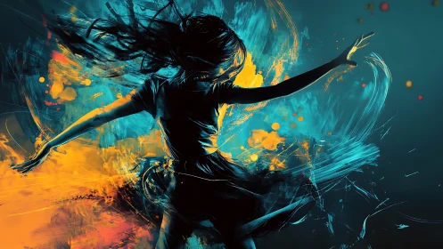 Kinetic silhouette in dual-color motion field abstraction.