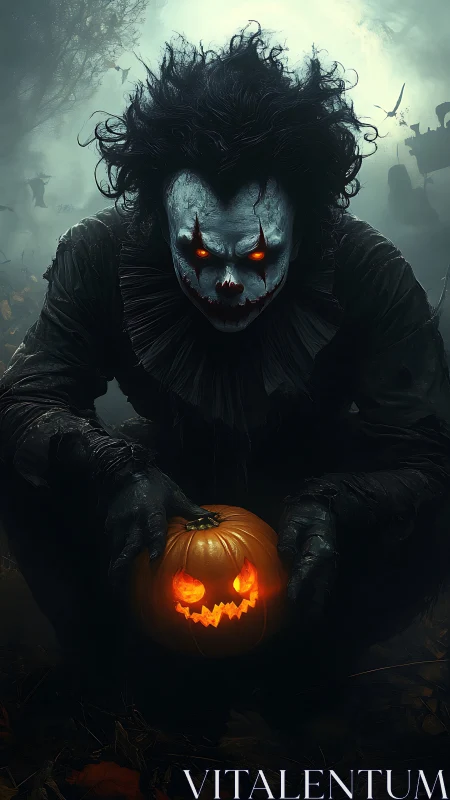 Glowing jack o&rsquo;lantern adds eerie charm to a haunting clown