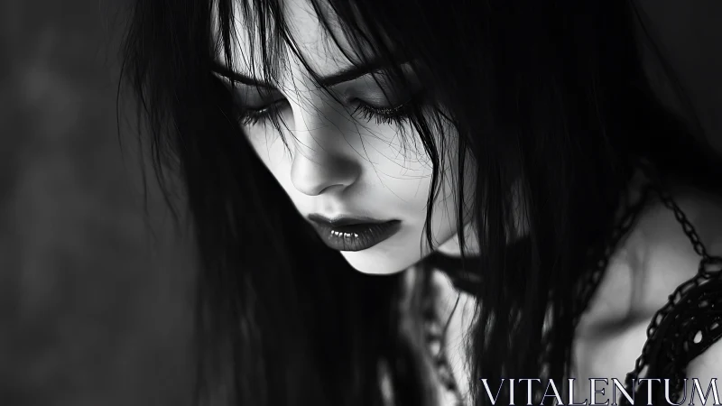 Gothic monochrome portrait in pensive close-up profile.