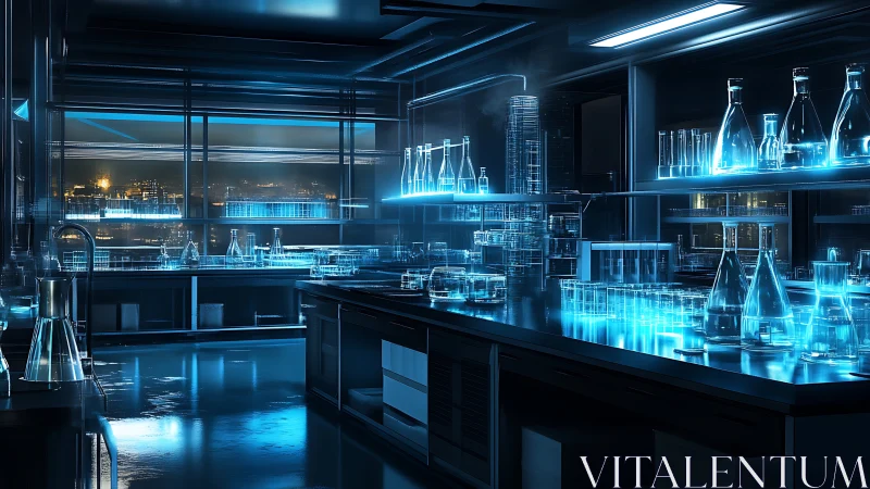 Neon beakers whisper algorithms across the midnight lab