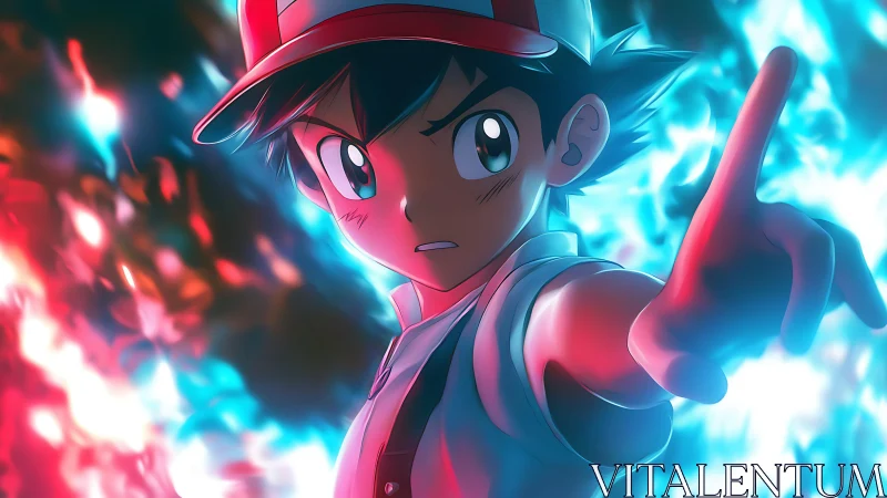 Dynamic anime protagonist rendered with dual-color rim lighting