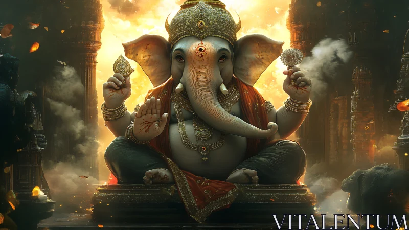 Elephant-headed seated deity rendered in detailed digital form