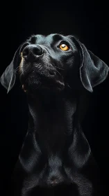 Black dog portrait uses directional lighting against dark field