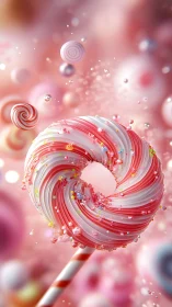 Vibrant Candy Lollipop in Dreamy Pink Sugar-Filled Scene