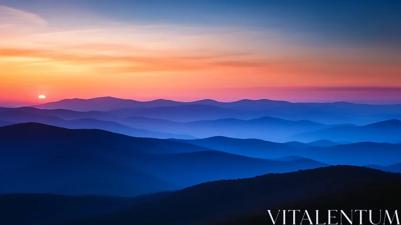 Sunset sonata over cascading sapphire mountain waves.