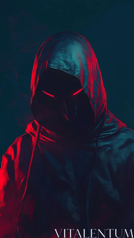 Mysterious hooded watcher glowing in vivid neon shadows.