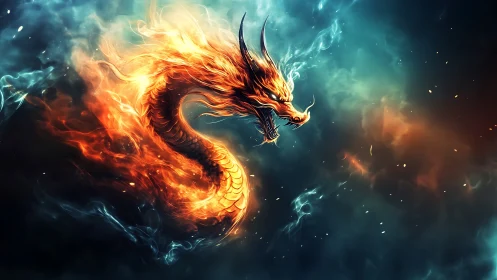 Plasma-forged draconic entity in turbulent chromatic nebula.