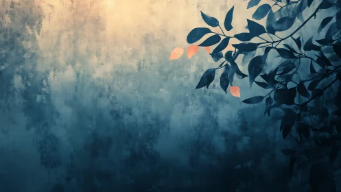 Digital foliage silhouette on atmospheric textured gradient wall.