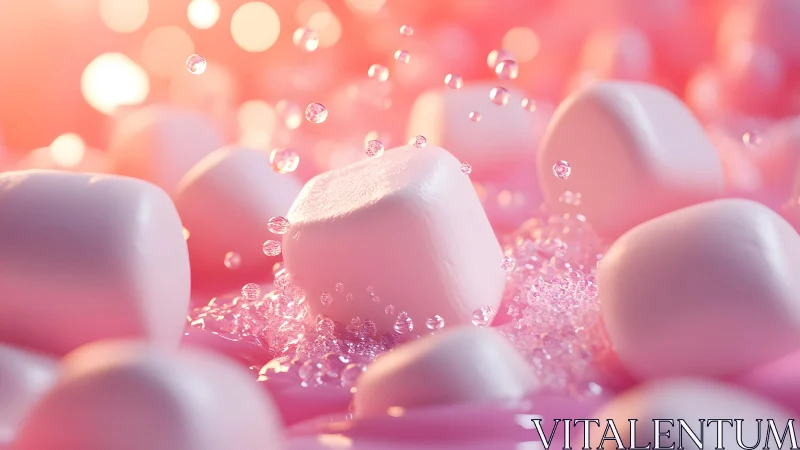 Soft Pink Marshmallows with Splashes in Dreamy Pastel Style.