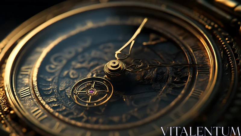 Ornate mechanical watch dial in cinematic macro lighting.
