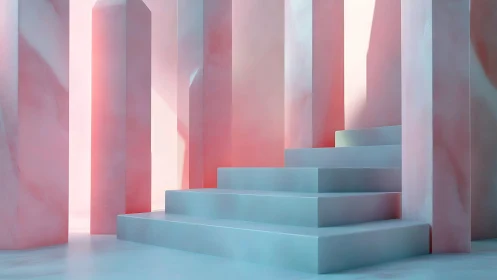 Cotton-candy columns cradle a dreamy pastel staircase.