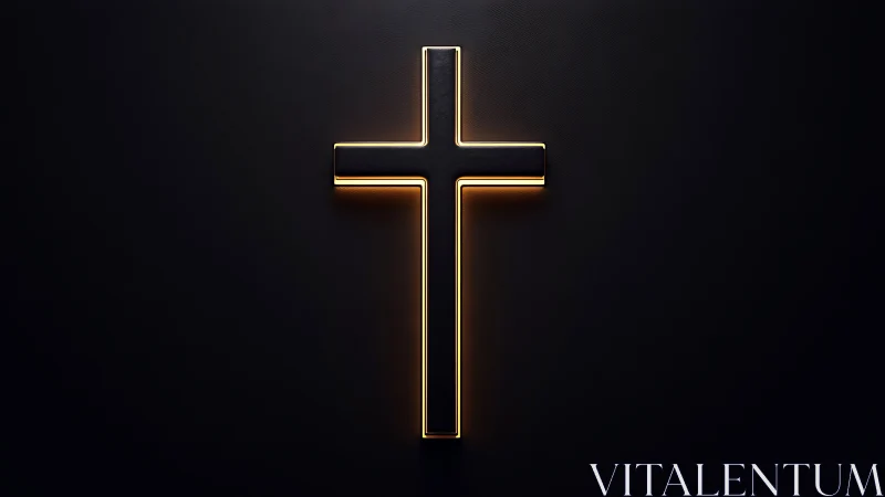 Illuminated metallic cross on dark minimal background.
