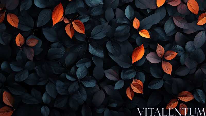 Midnight foliage with vivid orange accent leaves pattern.