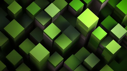 Isometric green voxel cityscape in staggered cubic elevation field.