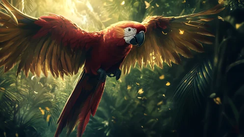 Vibrant Scarlet Macaw in Lush Jungle, Digital Art Masterpiece.