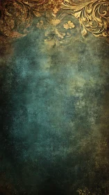 Ornamental gold corner over textured teal and brown field.