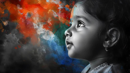 Young Girl's Imagination Blooms Into Vibrant Color