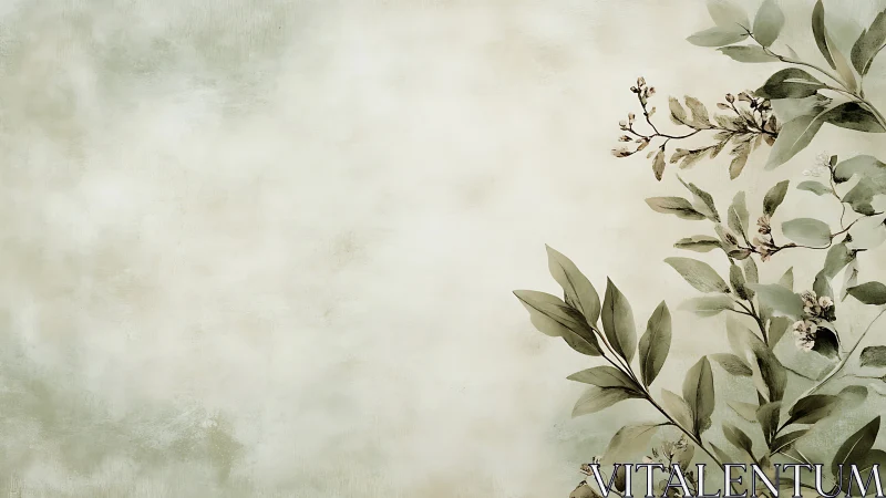 Botanical vignette on desaturated textured wash background.