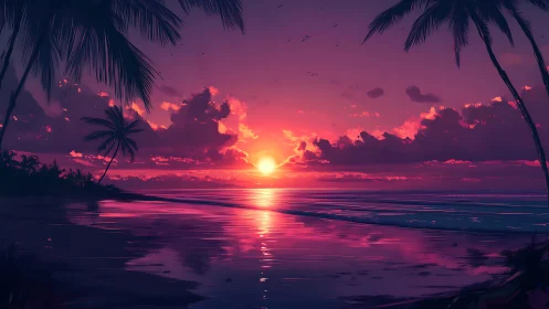 Twilight tide under neon skies and whispering palms.