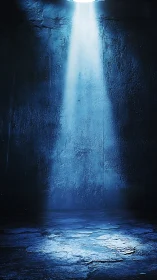 Cold spotlight isolates cracked concrete floor in dark chamber