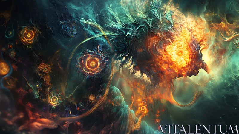 Cosmic fire dragon emerges from swirling nebula storms