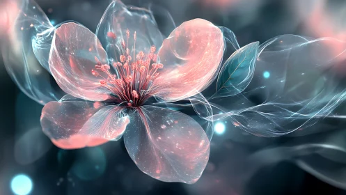 Ethereal digital blossom with glowing translucent petals.