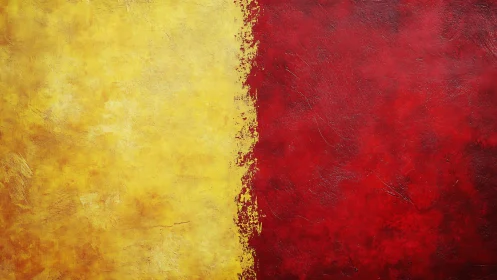 Split textured canvas shows yellow and red painted halves