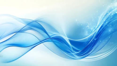 Blue translucent waveforms curve across bright white gradient