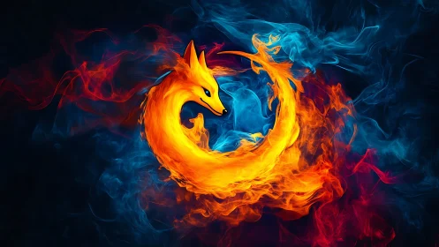 Fiery vulpine emblem sculpted from swirling smoke and flame.