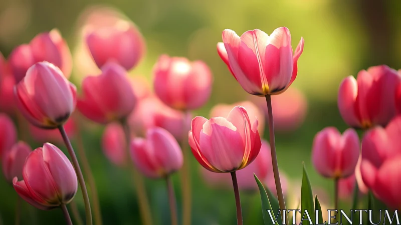 Glowing Pink Tulips Dance in Spring Light.