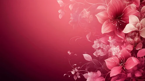 Pink Floral Garden Digital Design with Gradient Background.