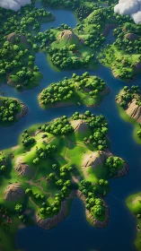 Aerial Archipelago Island Landscape with Winding Rivers.
